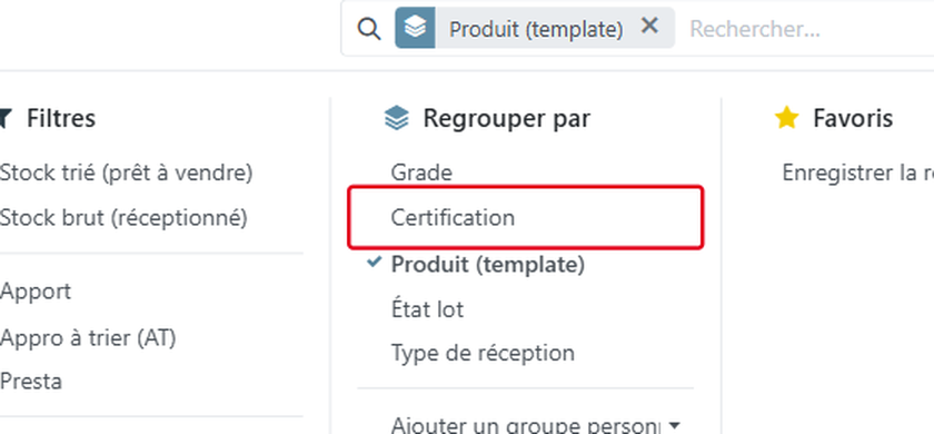 Dans Grouper par, cliquez sur Certification