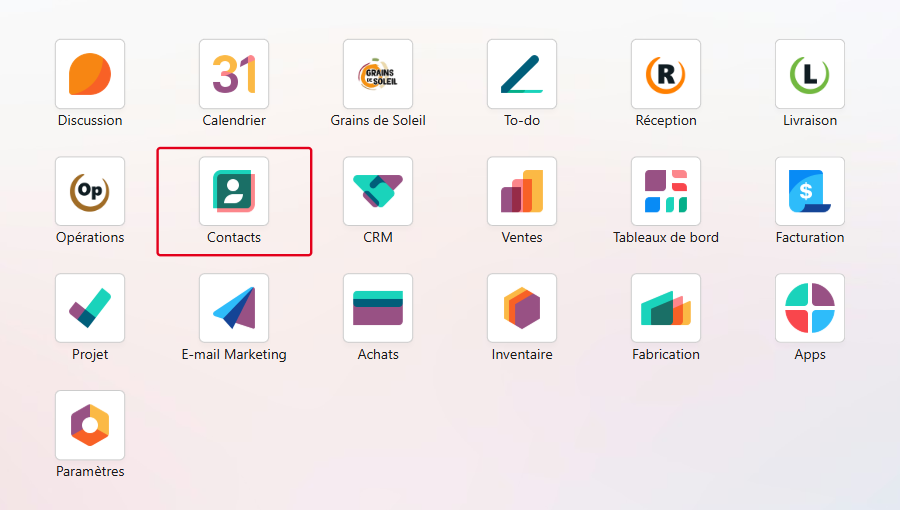 Cliquez sur le module Contacts