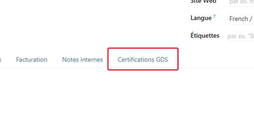Cliquez sur l'onglet Certifications GDS