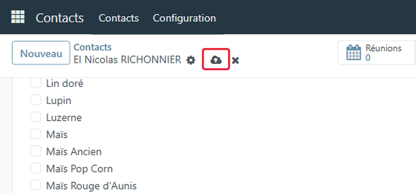 Cliquez sur l'icône nuage (Enregistrer) en haut de la fiche