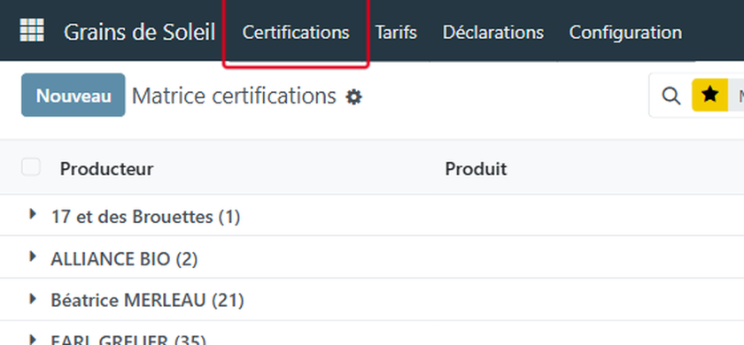 Cliquez sur Certifications dans la barre du haut
