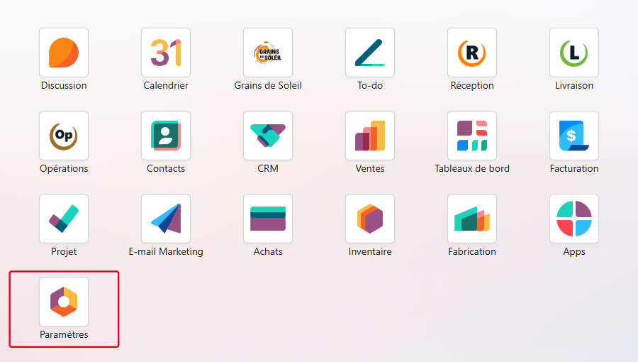Cliquez sur le module Paramètres