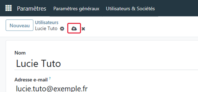 Cliquez sur l'icône nuage (Enregistrer) en haut de la fiche