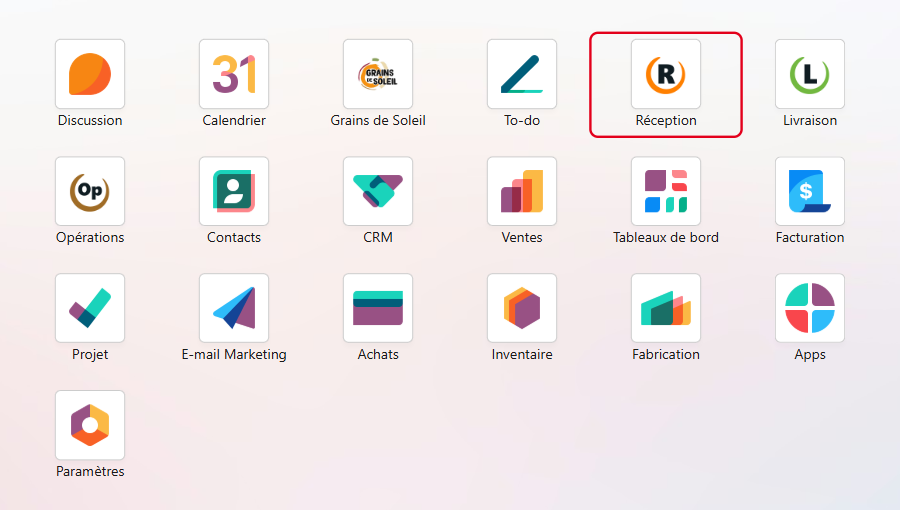 Cliquez sur le module Réception