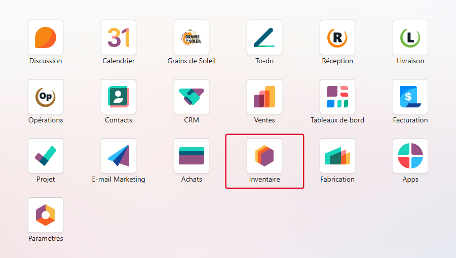 Cliquez sur le module Inventaire