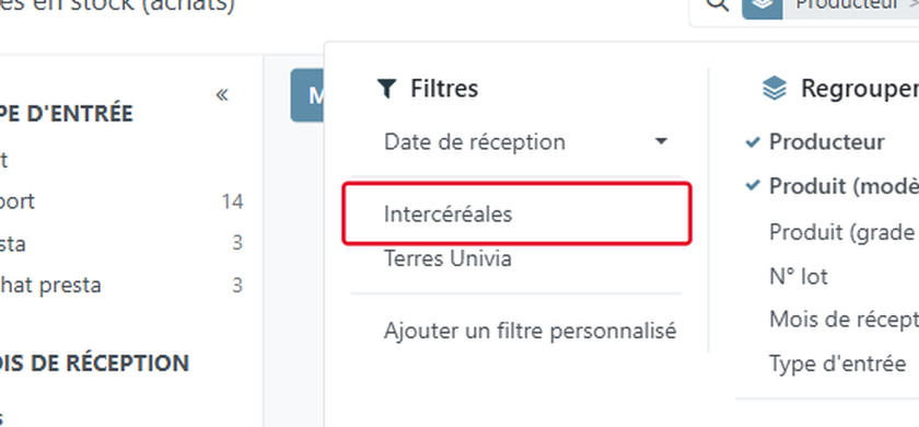Cliquez sur Intercéréales pour ne garder que les céréales concernées
