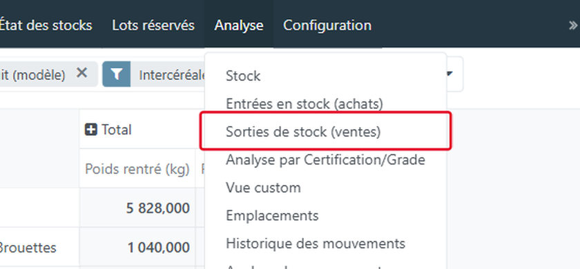 Choisissez Sorties de stock (ventes)