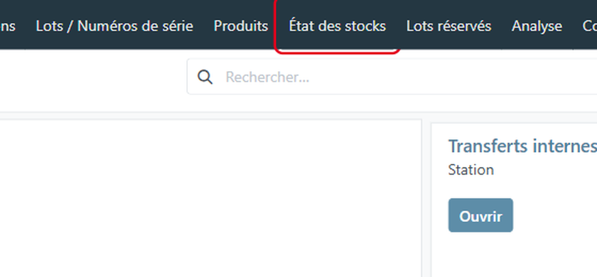 Cliquez sur État des stocks dans la barre du haut