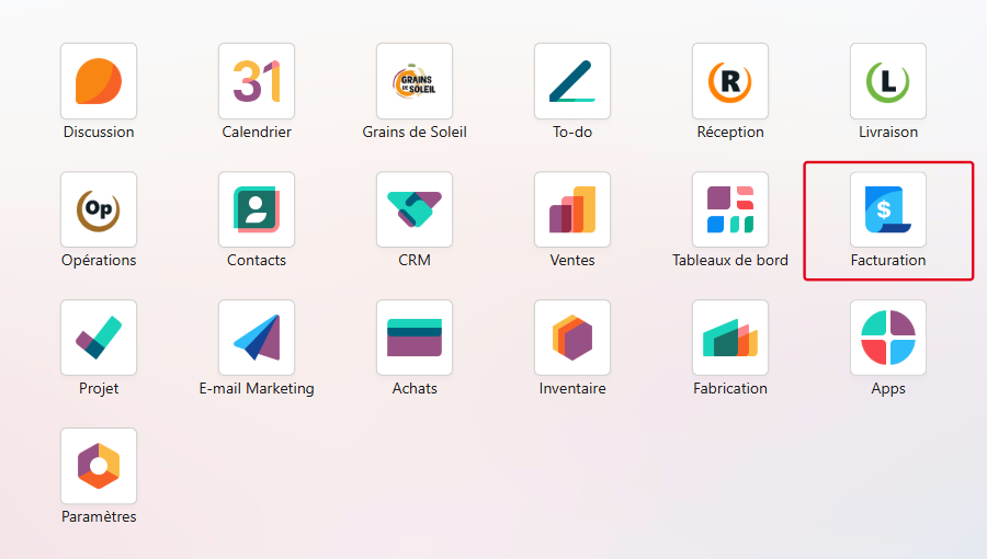 Cliquez sur le module Facturation