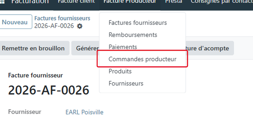 Choisissez Commandes producteur