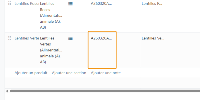 Le tableau contient une ligne par lot, avec tout son stock libre