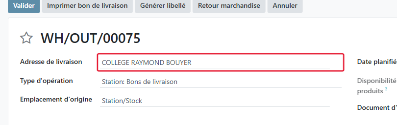 Saisissez le client destinataire (ici COLLEGE RAYMOND BOUYER)