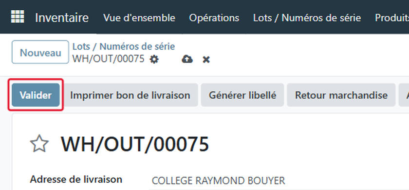 Cliquez sur Valider au chargement du camion