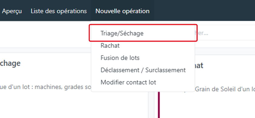 Choisissez Triage/Séchage