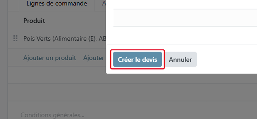 Cliquez sur Créer le devis