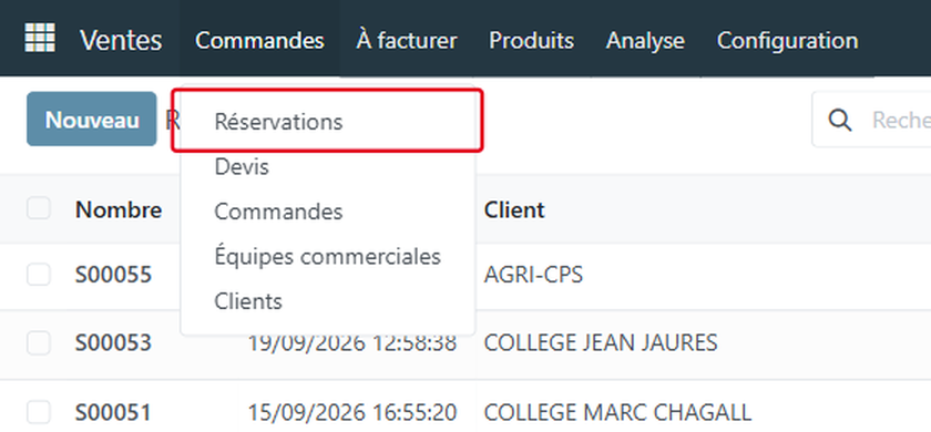 Choisissez Réservations