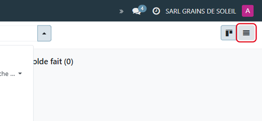 Cliquez sur l'icône Liste pour voir les commandes en tableau, avec le total
